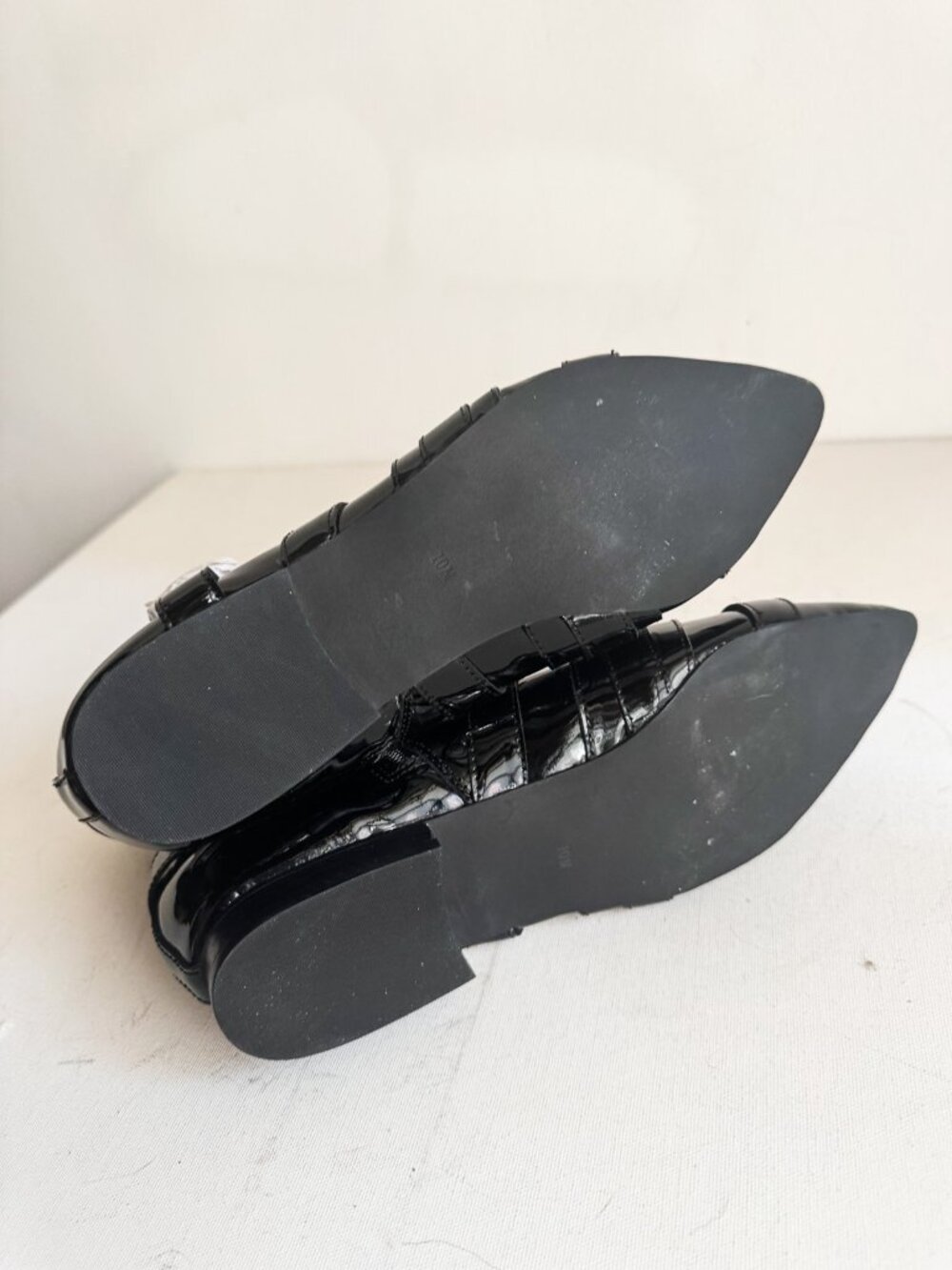 Jeffrey Campbell Black Patent leather Buckle Pointy Toe Booties 10 - Picture 6 of 6